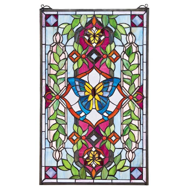 Design Toscano Butterfly Utopia Tiffany-Style Stained Glass Window Panel