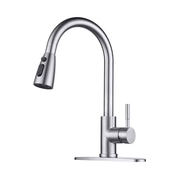 ALEASHA Single Handle Pull Down Sprayer Kitchen Sink Faucet in Brushed Nickel