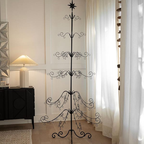 Barton 6.4 ft. Black Color Metal Artificial Christmas Tree Frame Stand with Hooks for Decorative Ornaments