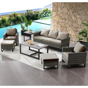 Valenta Gray 7-Piece Wicker Patio Conversation Set with Gray Cushions