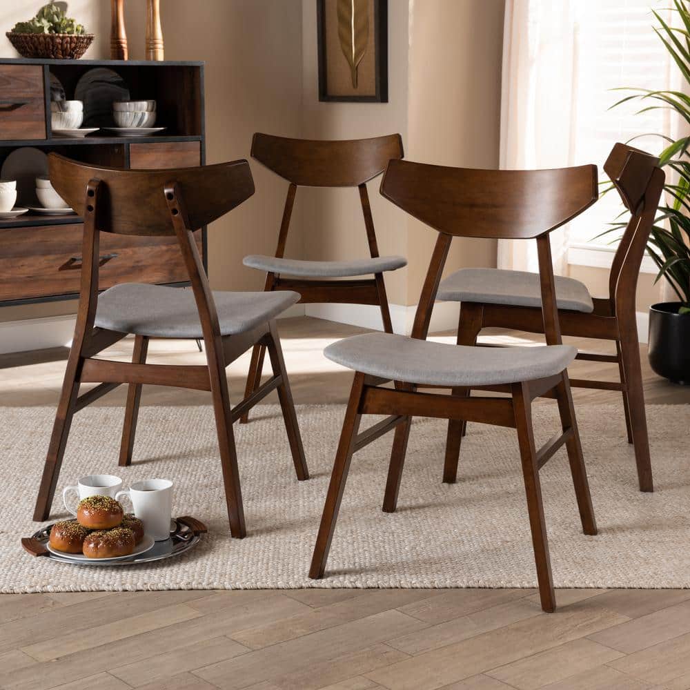 Walnut Brown Upholstered Leather and Cane Dining Chair Set