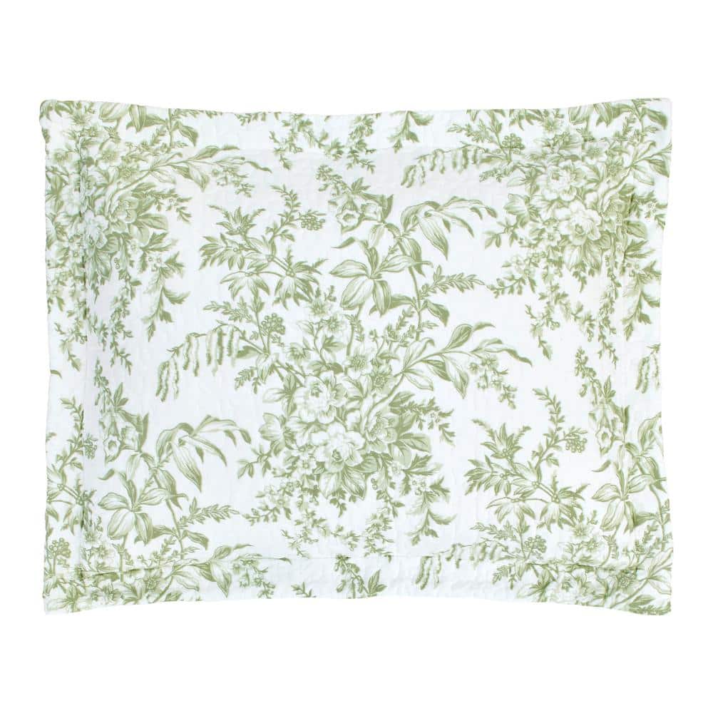 Bedford Green and White Cotton Reversible Quilt Set
