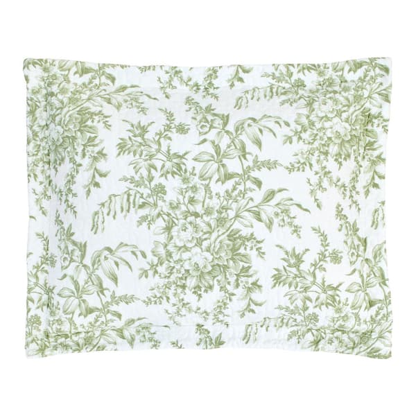 Laura Ashley Bedford Embroidered Green Cotton Square Throw Pillow