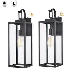 Foothill 22.48 in 1-Light Matte Black Outdoor Wall Lantern Sconce with Clear Glass with Dusk to Dawn（2-Pack）