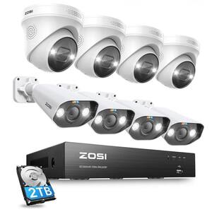 4K 8-Channel 5MP POE 2TB NVR Security Camera System with 8 Wired Outdoor Cameras, Smart Human and Car Detection