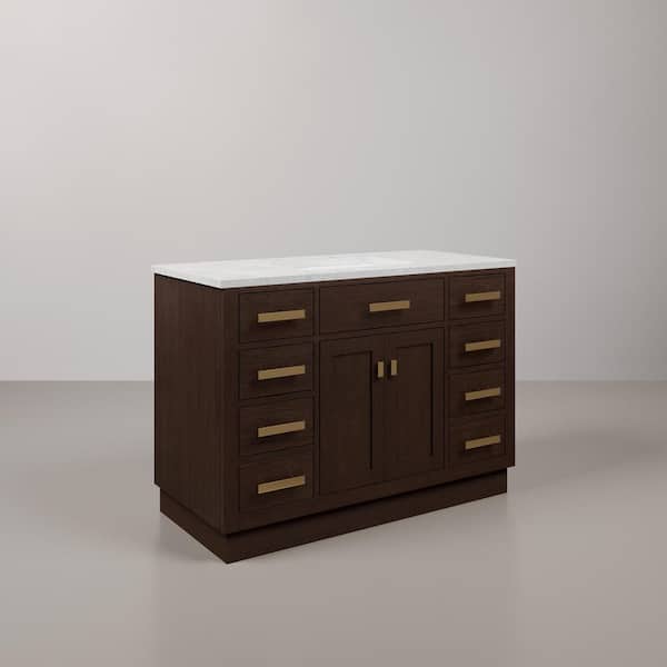 Chestnut 48 in. W x 21.5 in. D x 34.2 in. H Single Sink Bath Vanity in Brown Oak with Carrara White Marble Top
