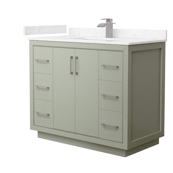 Wyndham Collection Icon 42 in. W x 22 in. D x 35 in. H Single Bath Vanity in Light Green with Carrara Cultured Marble Top