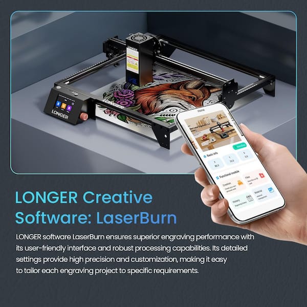 LONGER 20-Watt Laser Cutter Engraver CNC Machine 14.76 in. x 14.76