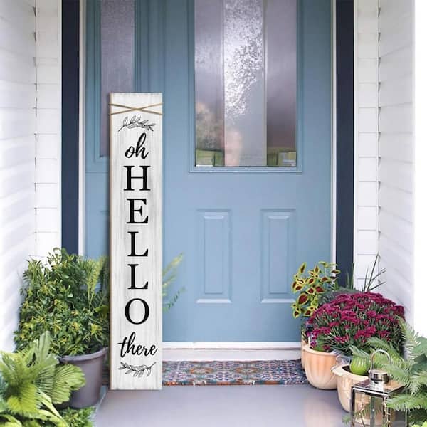 47 in. H White Oh Hello Wooden Welcome Porch Wall Sign HPF2HT6SJM