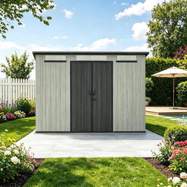 11 ft. W x 6 ft. D Outdoor Resin Shed with Transparent Windows and Louvered Vents in Gray