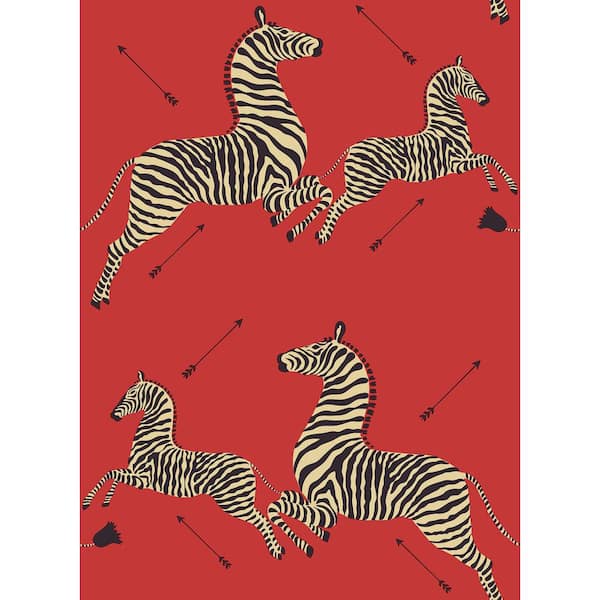 Scalamandre Masai Red Zebra Safari Self Adhesive Wallpaper