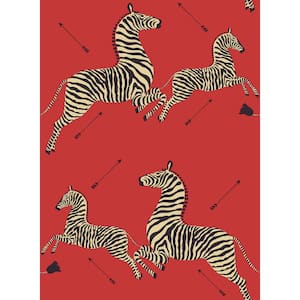 Masai Red Zebra Safari Self Adhesive Wallpaper Sample
