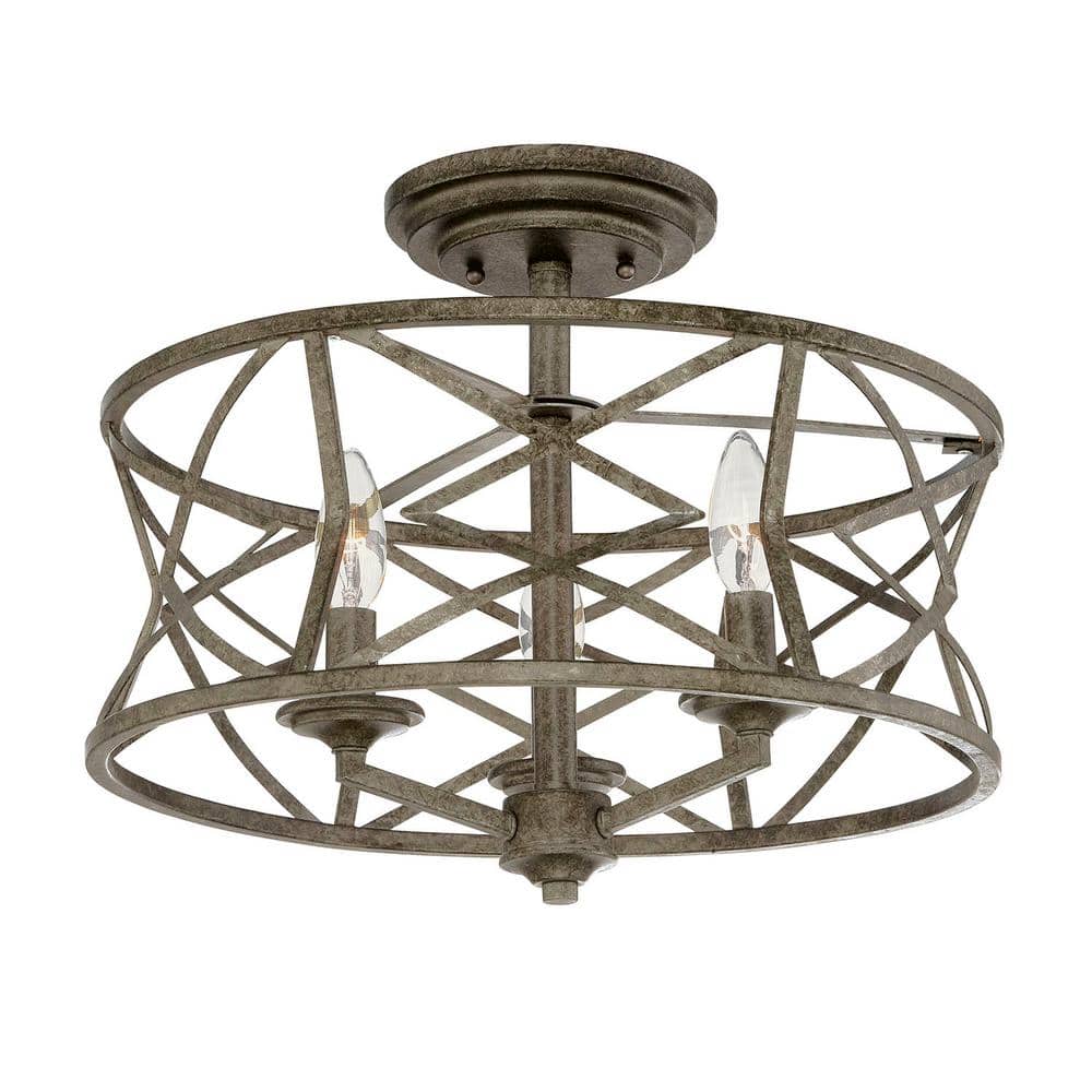 Lakewood Antique Silver 3-Light Semi-Flush Ceiling Mount
