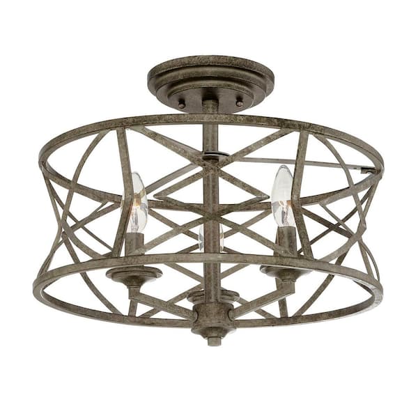 Millennium Lighting 3-Light Antique Silver Semi-Flush Mount Light