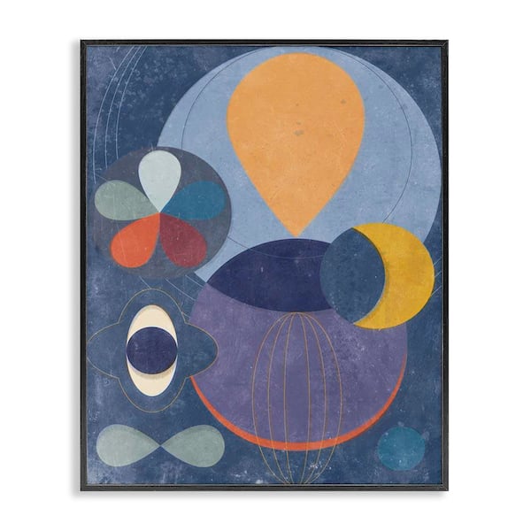 Stupell Industries Blue Retro Collage by Victoria Barnes Black Framed Abstract Giclee Art Print 14 in. x 11 in.