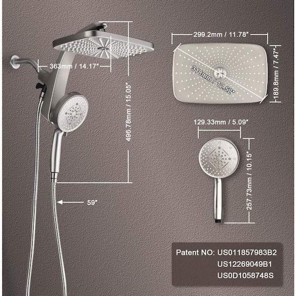 2-Piece Bathroom Shower Head with 12 in. Rain Head, Handheld Spray and Power Jets, in Starlight