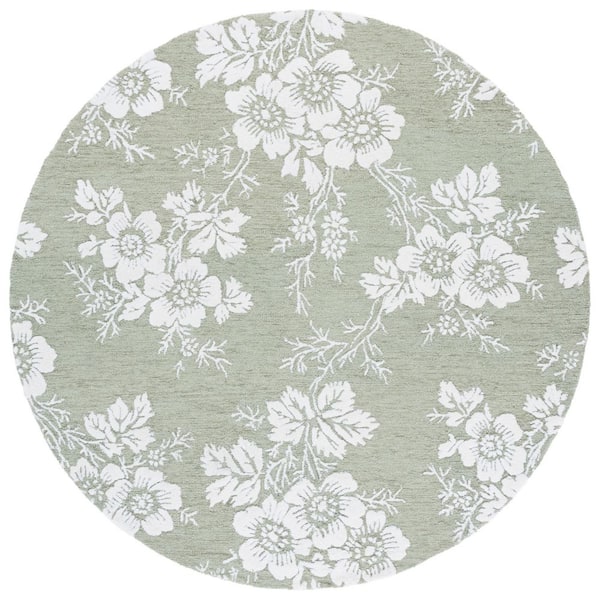 Glamour 6 ft. x 6 ft. Sage/Ivory Solid Floral Round Area Rug