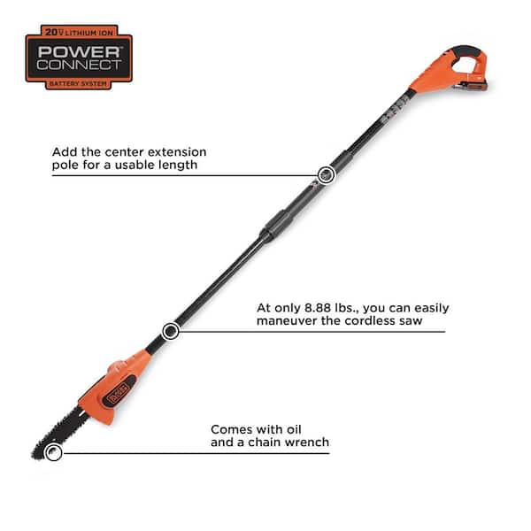 BLACK+DECKER 20V MAX Pole Saw, 8-Inch with Extra 4-Ah Lithium Ion Battery  Pack (LPP120 & LB2X4020)