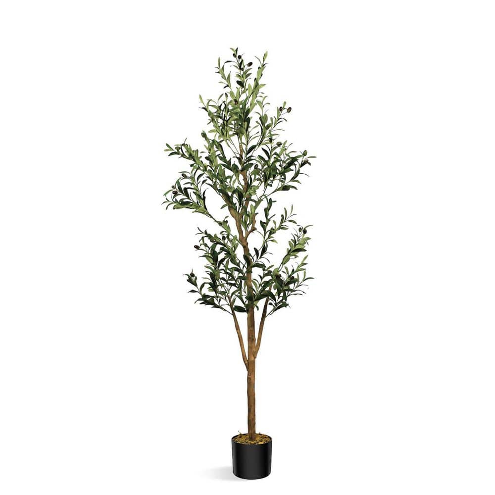 6 ft. Artificial Olive Tree Fake Plants, Silk Plants with Natural Wood Trun