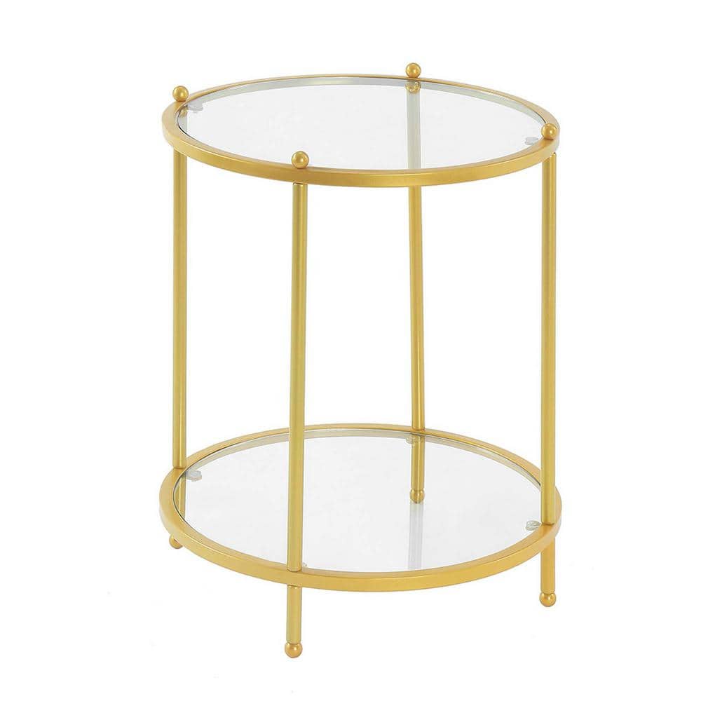 Gold and Clear Glass Round End Table with Shelf