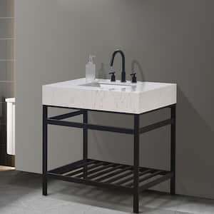 Merano 36 in. W x 22 in. D x 35 in. H Bath Vanity in Matte Black with White Composite Stone Top