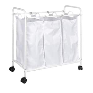White 31.3 H x 30 in. W x 15 in. D Metal and Fabric 3-Bag Rolling Laundry Sorter