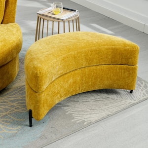 17.3"H X 32.7" W X18.9"D Mustard Chenille Upholstered Half Crescent Moon Storage Bench Large Ottoman For Living Room