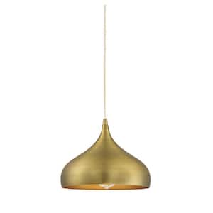 12 in. W x 8.5 in. H 1-Light Natural Brass Mini Pendant Light with Metal Shade