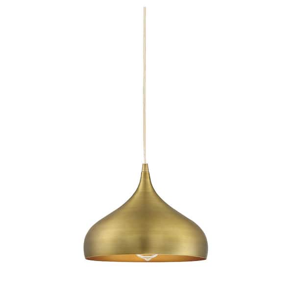 TUXEDO PARK LIGHTING 12 in. W x 8.5 in. H 1-Light Natural Brass Mini Pendant Light with Metal Shade