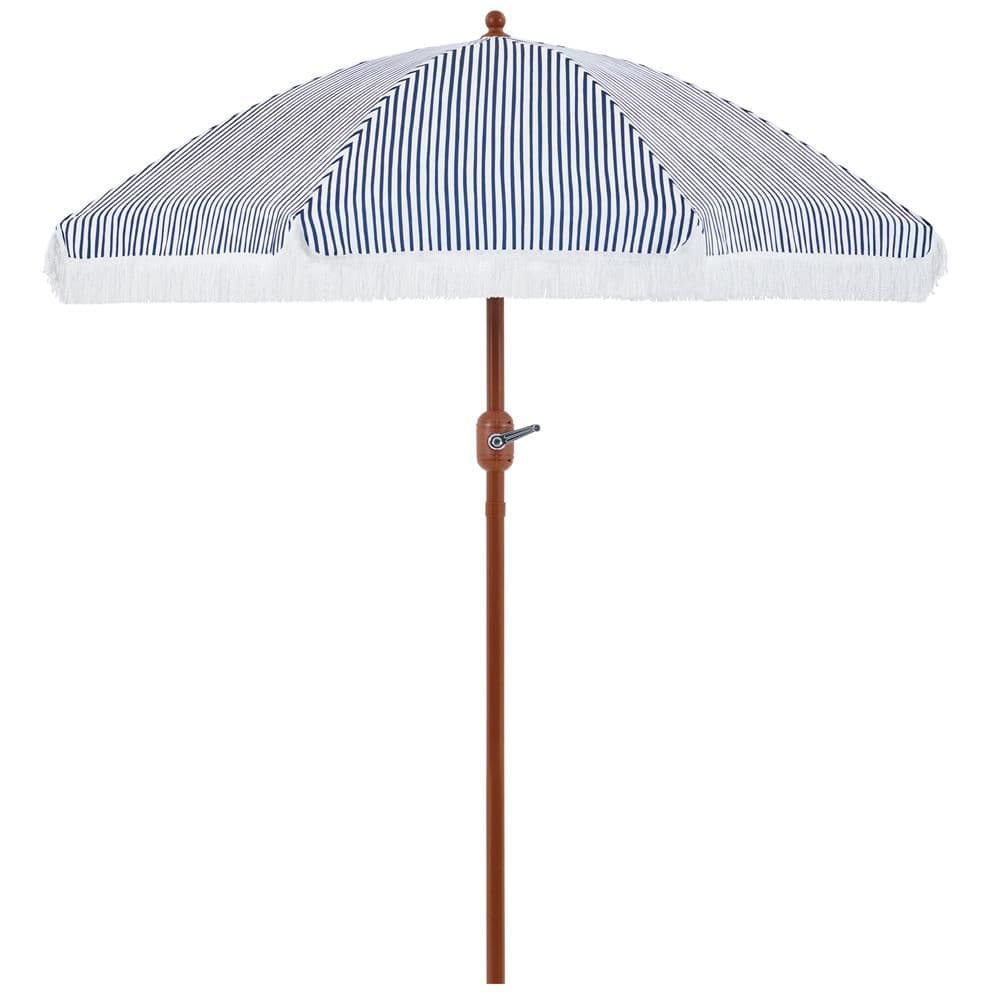7.5ft Eight-Rib Holiday Style Patio Umbrella, Outdoor Crank Operating Umbrella with Fringe, Tiltable Canopy, Blue/White price history on PriceWatchPro