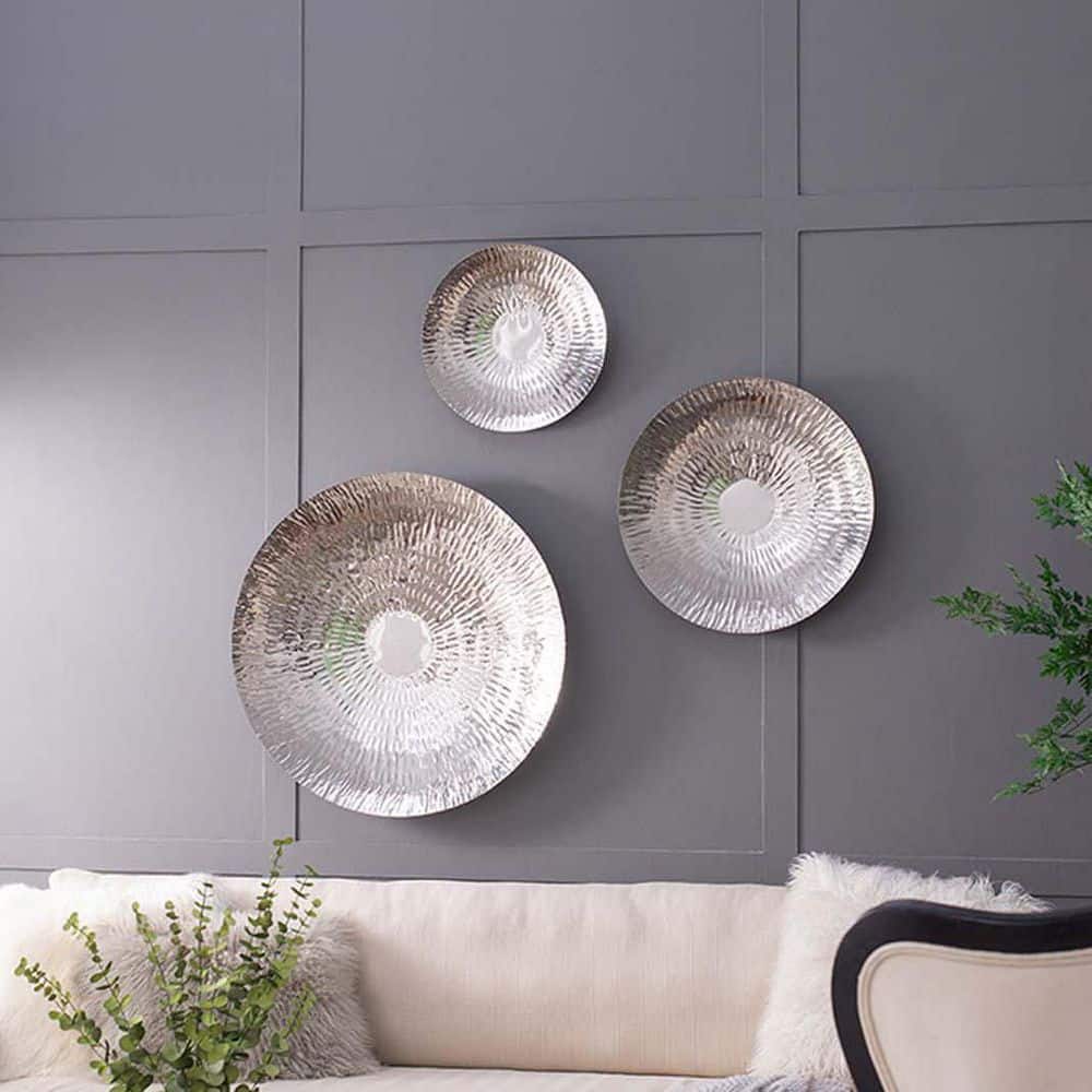 32 in. x 32 in. Silver Metal Work Metal Textured Oversized Disc, Wall Decor