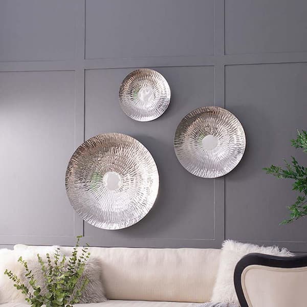 Unbranded 32 in. x 32 in. Silver Metal Work Metal Textured Oversized Disc, Wall Decor for Living Room Bedrrom Entryway, 3-Pack