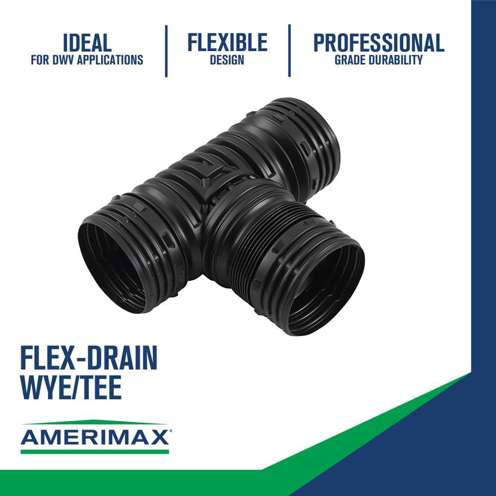 Flex-Drain 4" Black Polypropylene Snap Combination Tee Wye