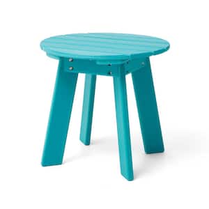 20 in. D Outdoor Patio Aqua HDPE Plastic Round Outdoor Side Table, Coffee Table, End Table