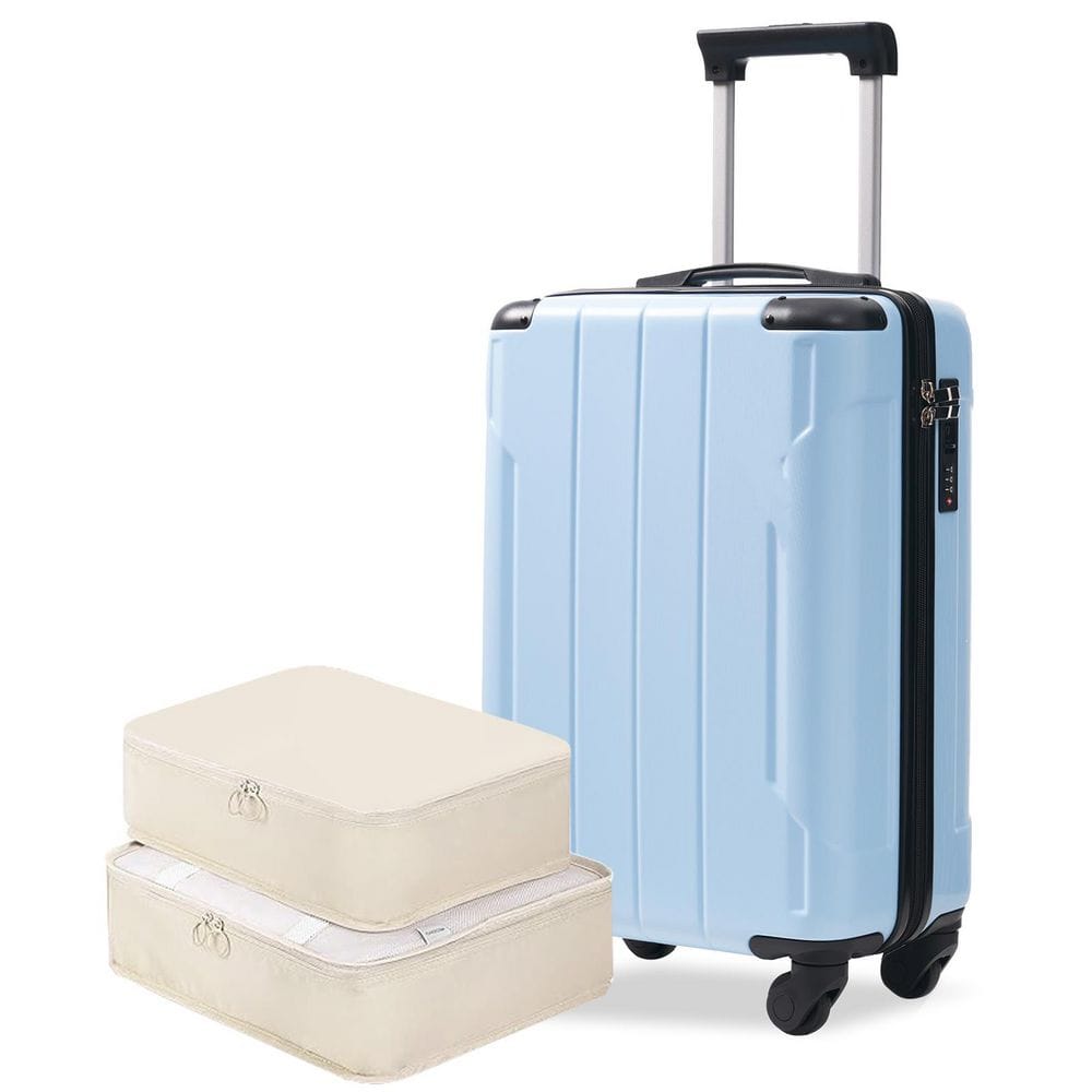 Tatahance 20 in. Sky Blue Durable ABS Spinner Lightweight Carry-On