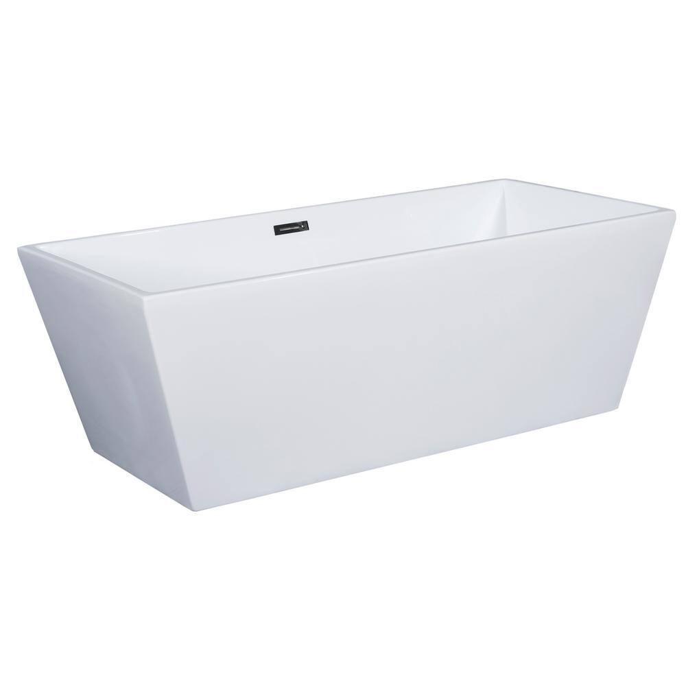 59'' White Rectangular Freestanding Acrylic Soaking Bathtub