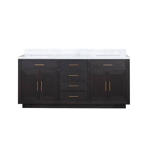 Condor 72 in W x 22 in D Black Oak Double Bath Vanity and Carrara Marble Top