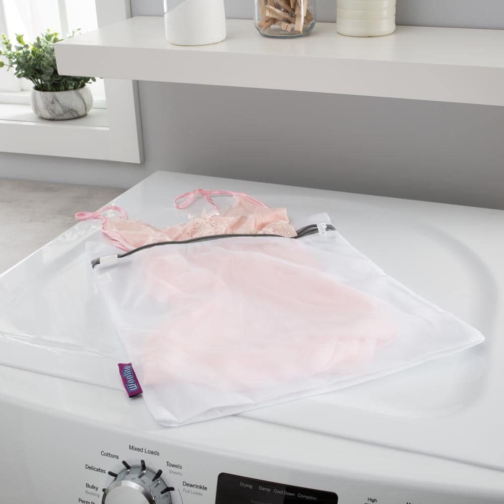 White Large Mesh Laundry Wash Bag with Zipper