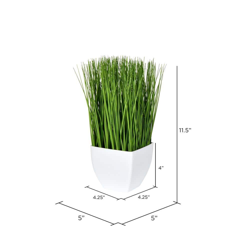 Vickerman 11.5" Green Plastic Potted Grass in White Pot