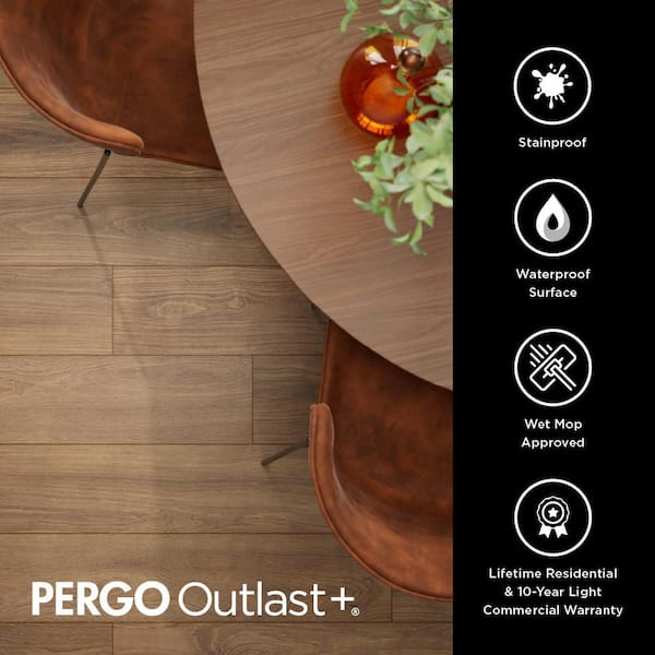 Pergo Outlast+ Warm Everly Oak 12 mm T x 7.48 in. W x 47.24 in. L Waterproof Laminate Wood Flooring (19.63 sq.ft./case)