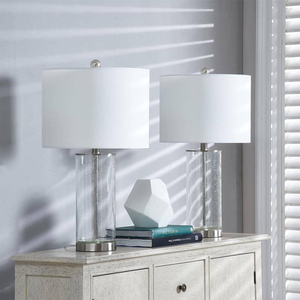Concord 23.25 in. Nickel Coastal Dimmable Glass Bedroom Living Room Bedside Desk Nightstand Table Lamps Set of 2 price history on PriceWatchPro