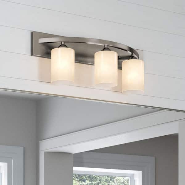 Moonlight 24-in. 3-Light Brushed Nickel Bathroom Vanity Light Fixture with Frosted Glass