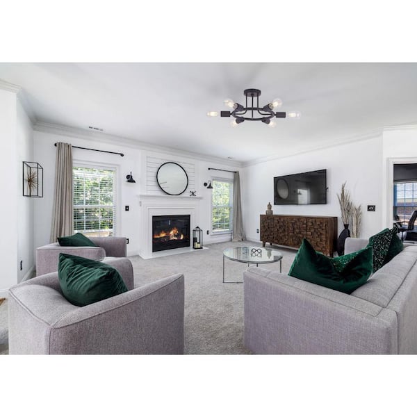 Sunpez 26 in. W 6-Light Bronze Semi Flush Mount Ceiling Light Sputnik Chandelier Mid Century Modern Light Fixture