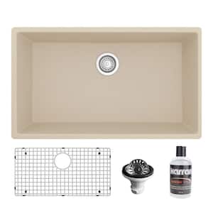 32.5 in. Large Single Bowl Undermount Kitchen Sink in Bisque with Bottom Grid and Strainer