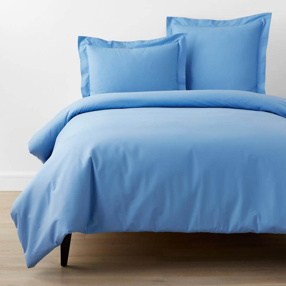 Company Essentials Ocean Blue King Organic Cotton Percale Duvet Cover -  The Company Store, 30343D-K-OCN-BL