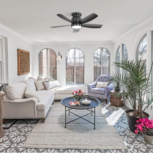 42 in. Indoor Black Flush Mount Standard Ceiling Fan with Integrated LED and Remote Control