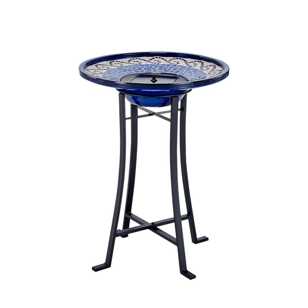 UPC 840594000082 product image for Ravenna Blue Mosaic intelliSOLAR Ceramic Birdbath with Remote | upcitemdb.com