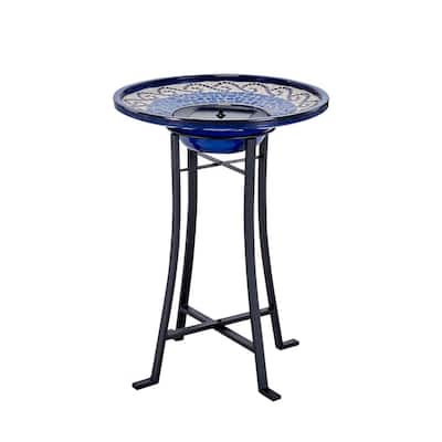Ravenna Blue Mosaic IntelliSOLAR Ceramic Birdbath with Remote