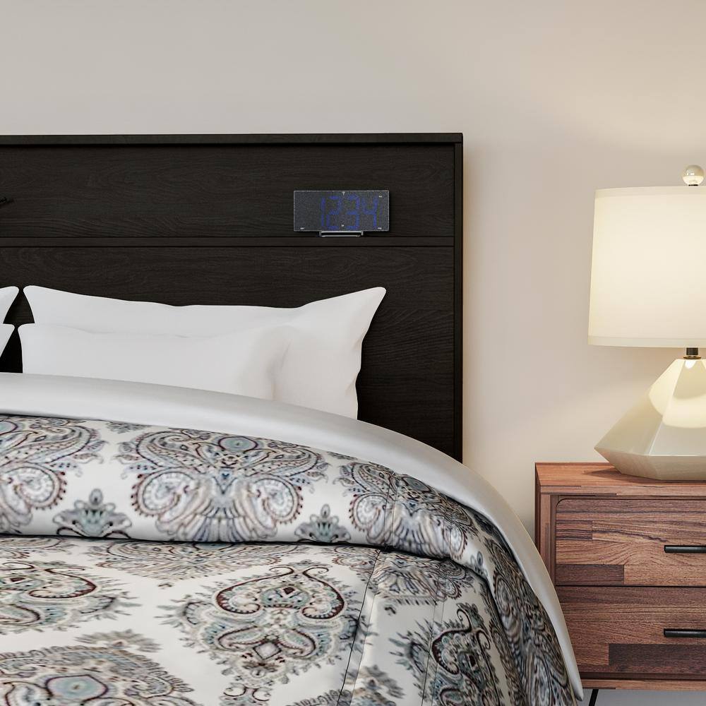 Gray Oak Full Headboard with Storage Shelf