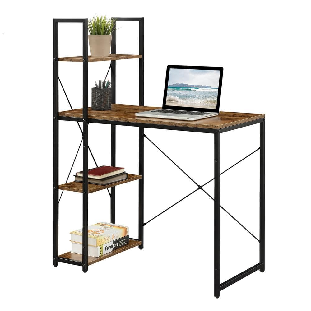 Barnwood & Black 36" Office Workstation Desk with 4-Tier Shelves